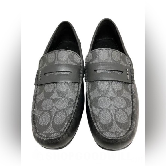 COACH Men's Black Leather Mott Driver Signature C Loafer Shoes Size 11D - Picture 1 of 10